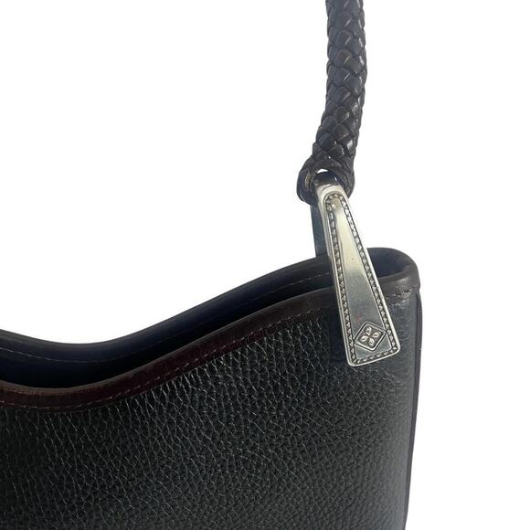 Brighton Leather Shoulder Bag Womens Black Brown Croc Trim Braided Strap 221067 - Picture 8 of 11